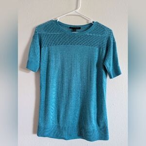 Banana Republic Teal Knit Shirt Sleeve Sweater Top Women Size XS Cutout Detail